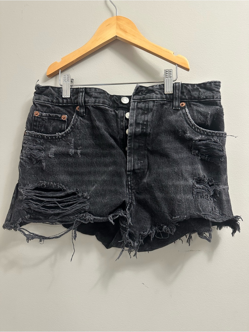 Zara Black Distressed High-Rise Denim Shorts